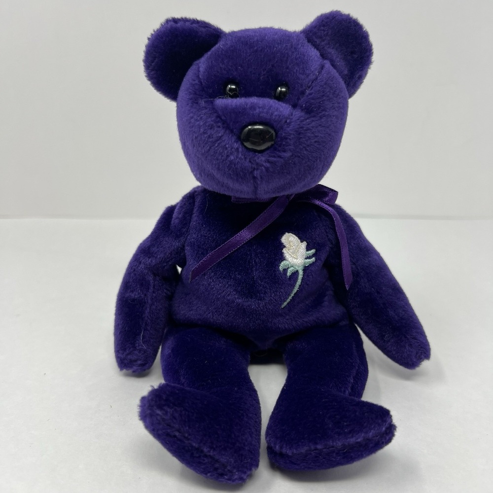Ty Beanie Baby OS Purple Princess Diana Bear 1997 Retired PE Pellets Rose